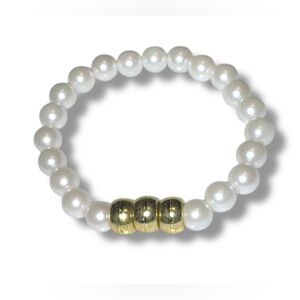 5 For $25 HANDCRAFTED Faux Pearl & Gold Pony Beaded Bracelet